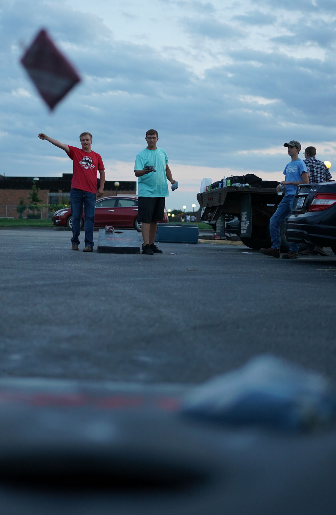 Ethan Vanderwert, left, and Braeden Anderson toss bean
